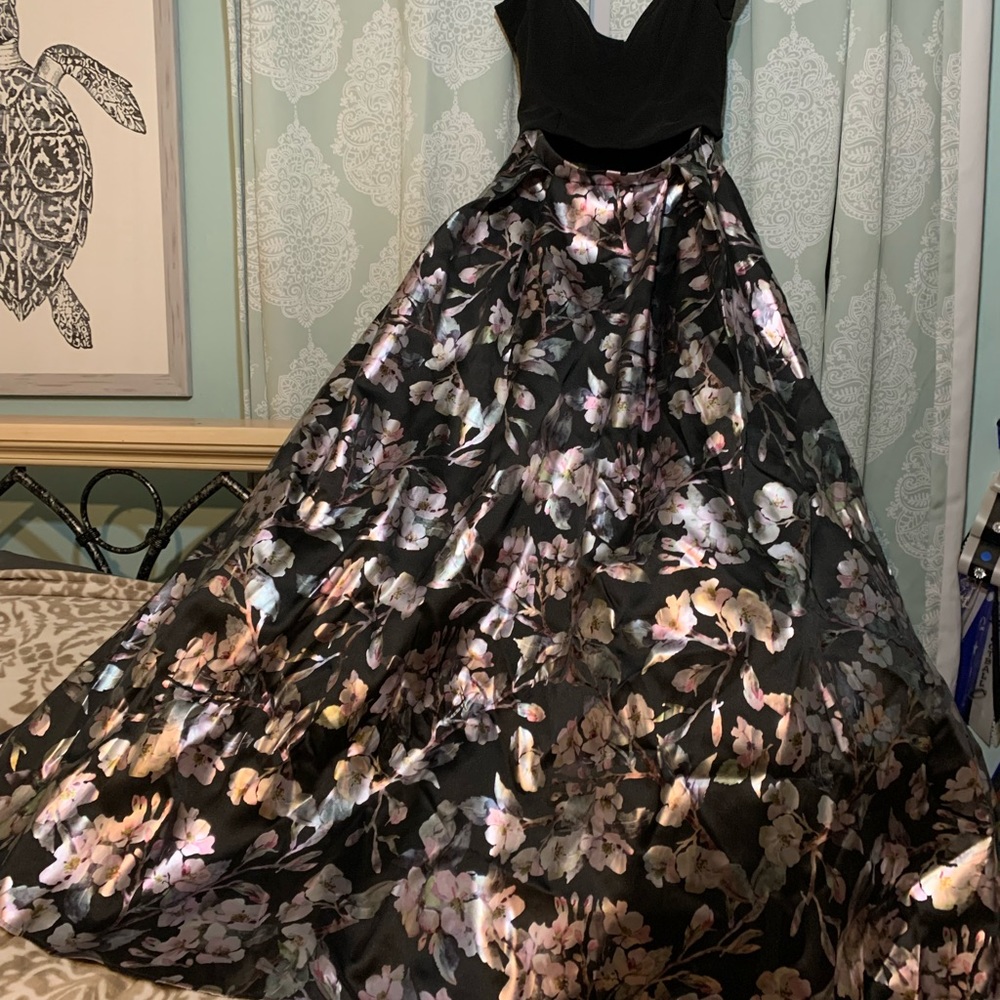 Two piece off shoulder prom formal dress. Tried on once but never worn.